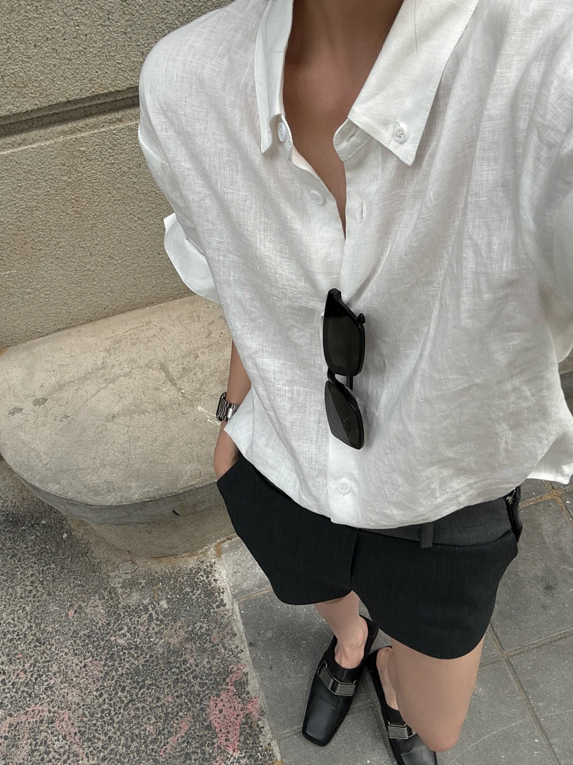 VVHYME 时尚简约亚麻衬衫25C301