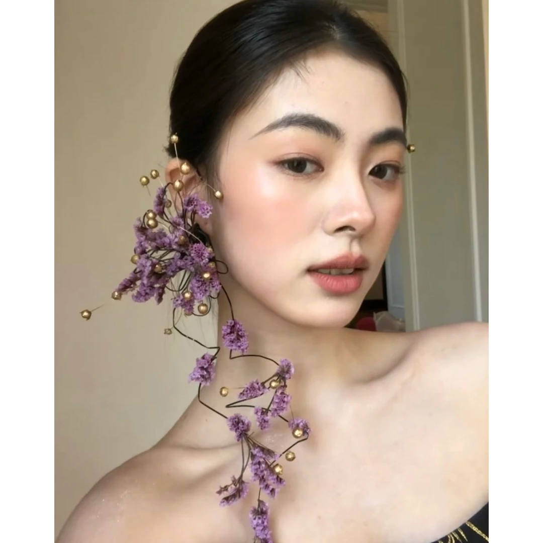 小南一｜手作 春夏 紫金永生花 不规则耳挂