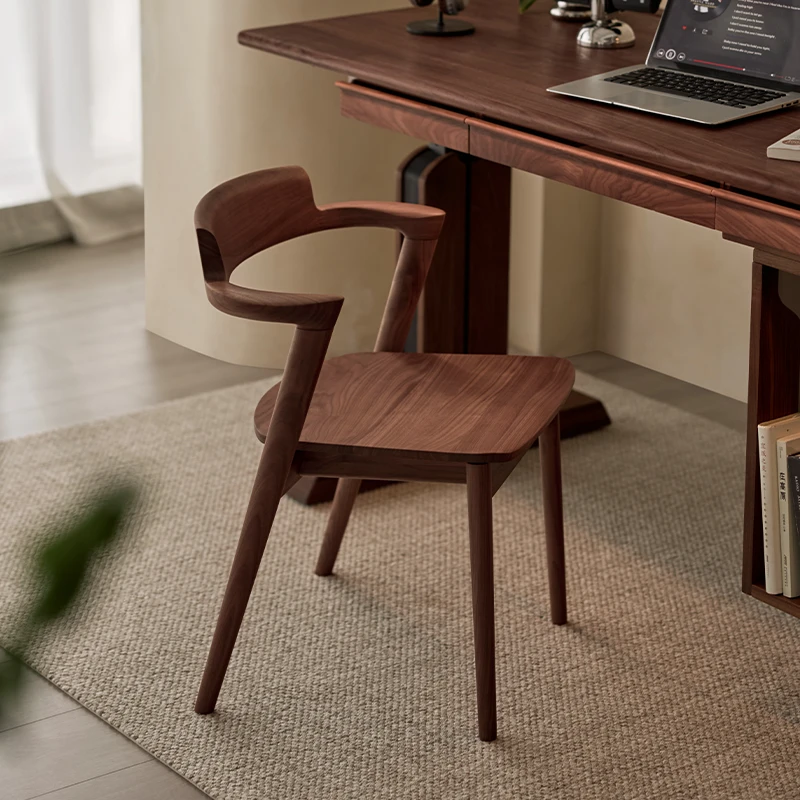 色格 小半·北美黑胡桃实木餐椅新中式扶手椅家用靠背椅剑椅书桌椅