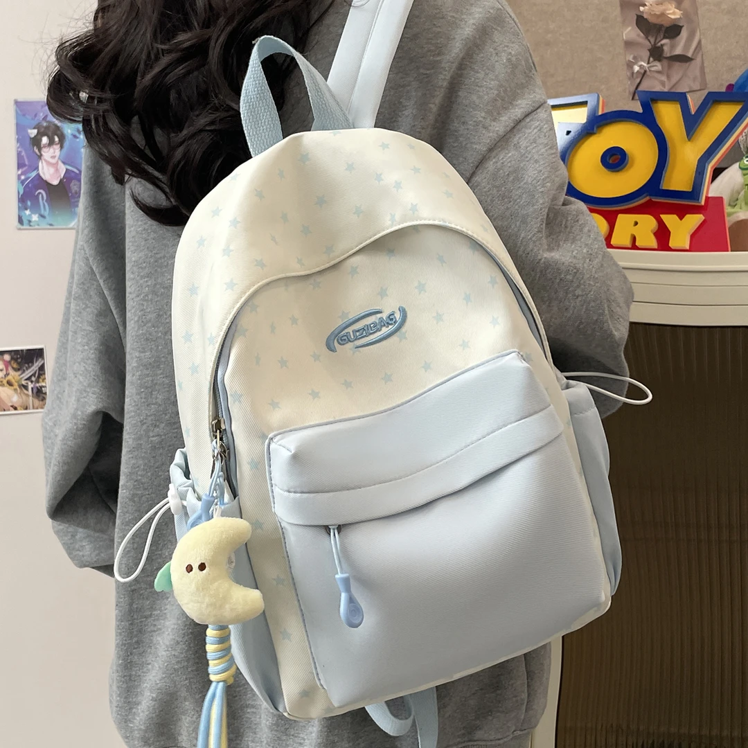 文艺风基本星星常规印花二次元风双肩包日韩简约风