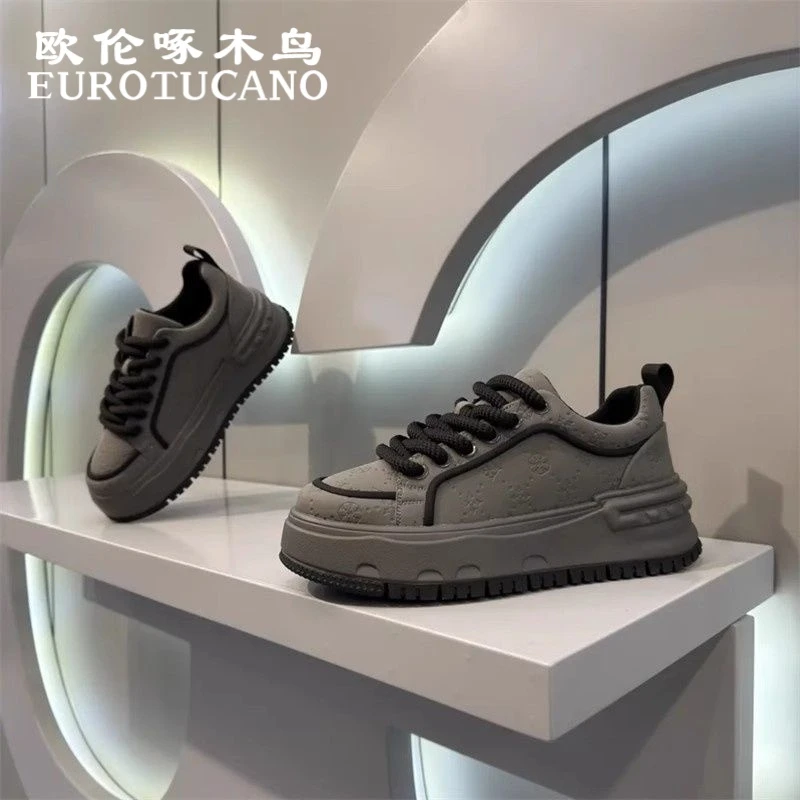 欧伦啄木鸟EUROTUCANO男鞋冬季厚底运动小白鞋子男款低帮休闲板鞋
