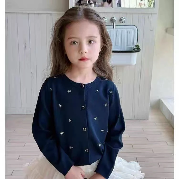 2025年秋季儿童针织衫小香风蝴蝶结女童开衫