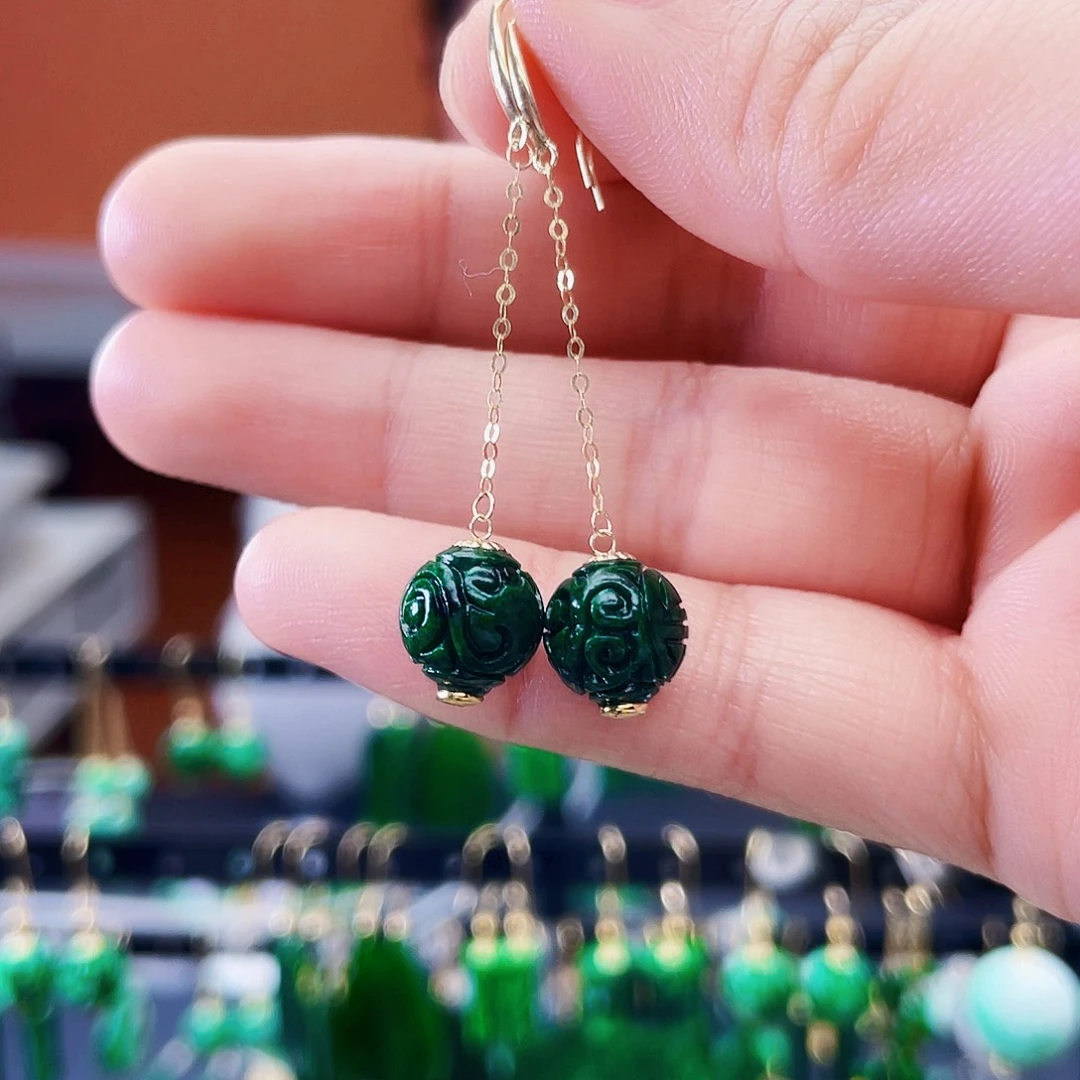 翡翠18K金镶嵌耳饰饰品