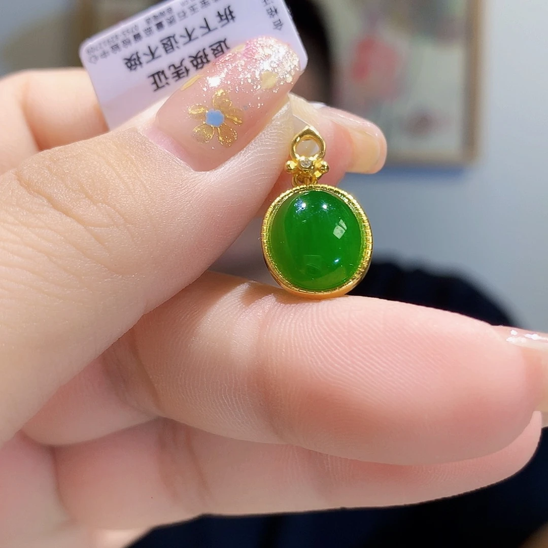 和田玉（碧玉）银S925镀金镶嵌颈饰