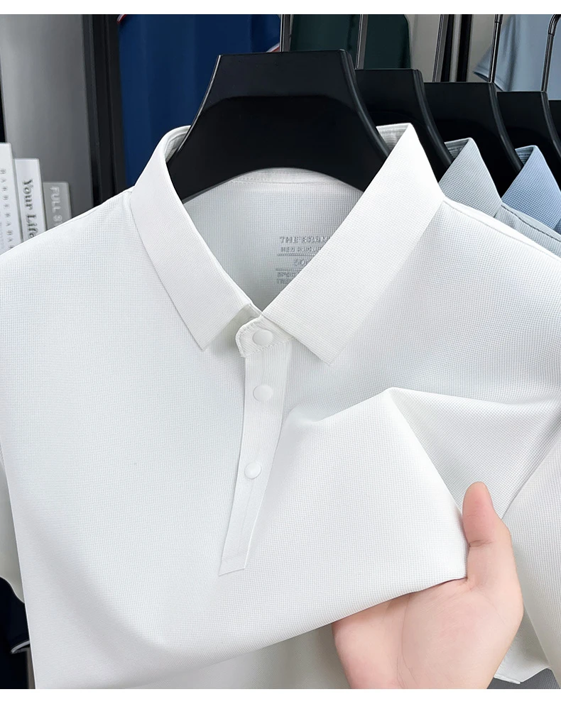 【100%优质蚕丝】男士速干无痕宽松短袖夏季商务休闲翻领POIO衫