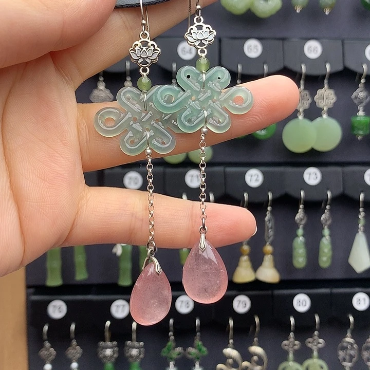 翡翠耳饰银S925镶嵌悄*55566