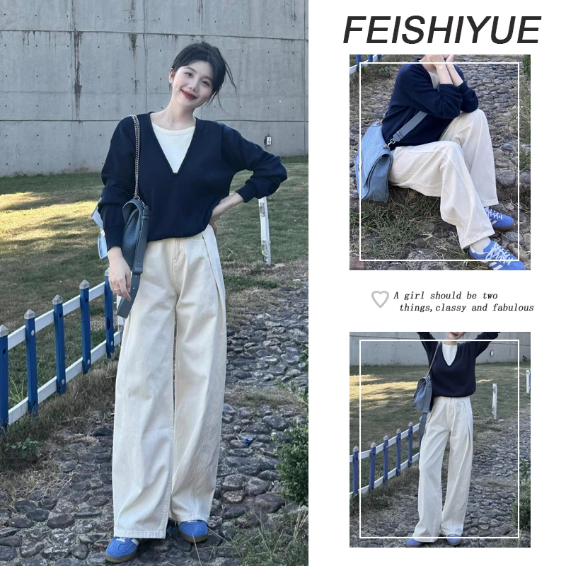 【现货】早秋时尚穿搭一整套女2025新款两件针织衫高腰直筒裤两件套