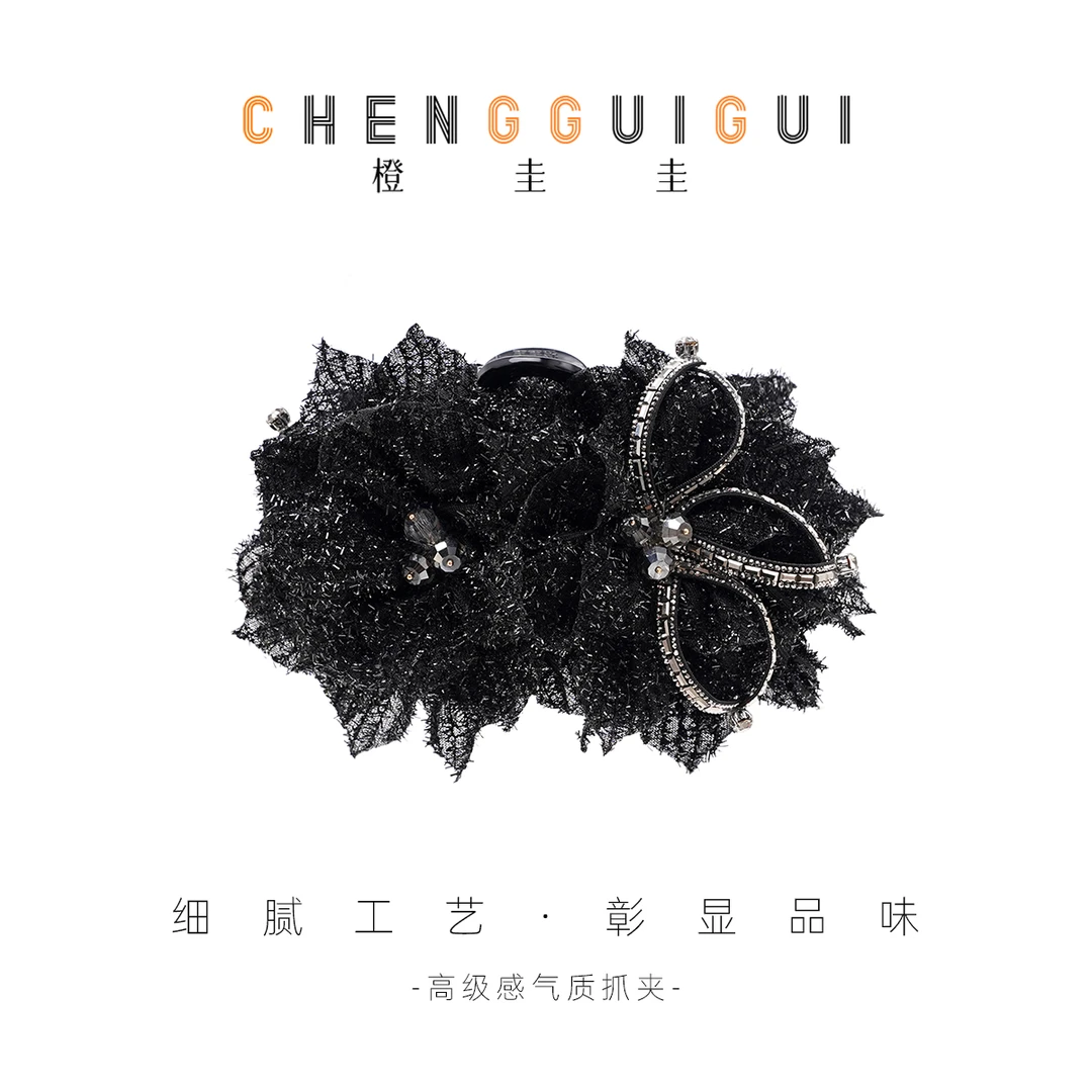 黑色重工日常鲨鱼夹百搭精致轻奢气质风高级感小众抓夹显发量发饰