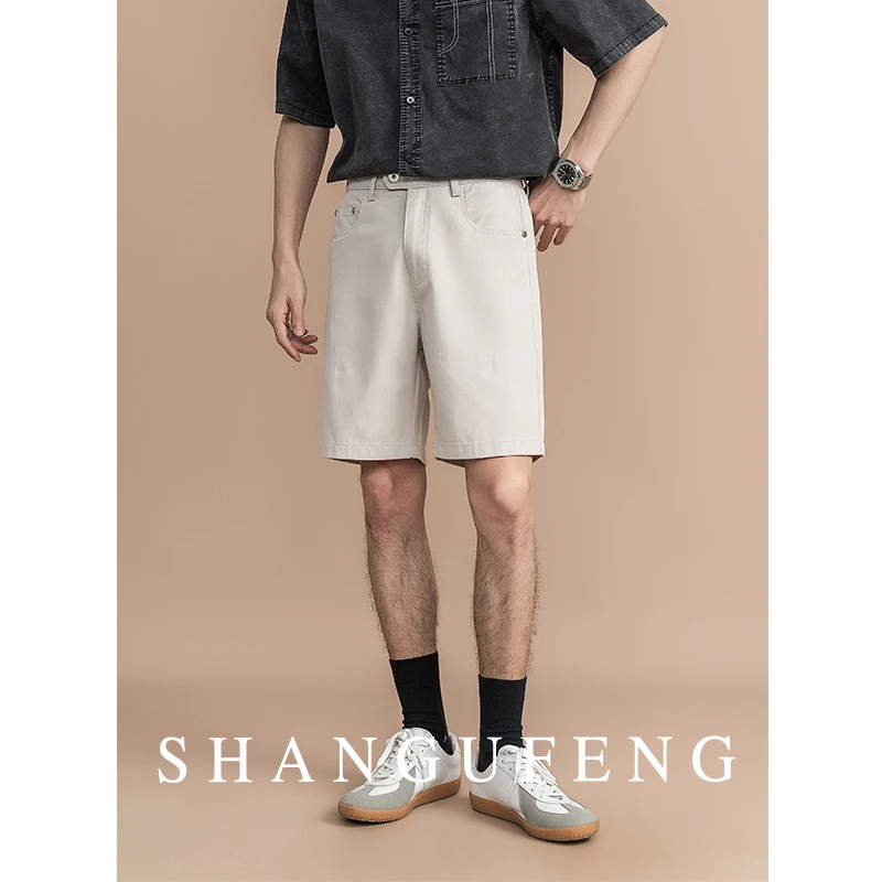 SHANGUFENG夏季凉感莱赛尔舒适短裤男士百搭日常休闲五分短裤子潮