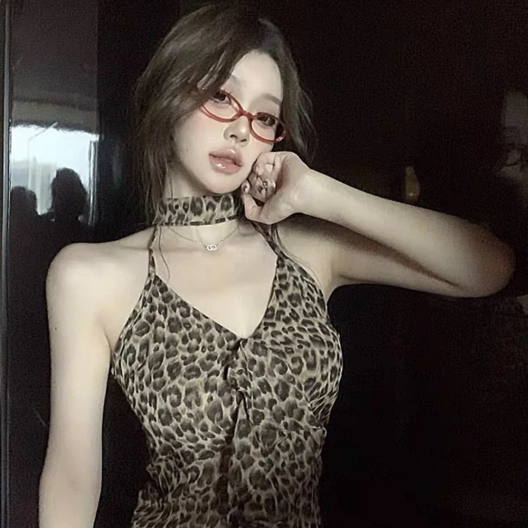 【米兰辣妹1号专用链接】夏季美式辣妹豹纹露背吊带背心性感上衣