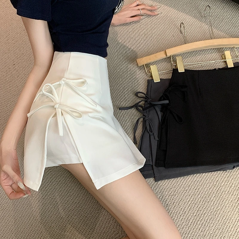 2025春季新款侧边开叉少女白色半身裙高腰显瘦防走光百搭A字短裙