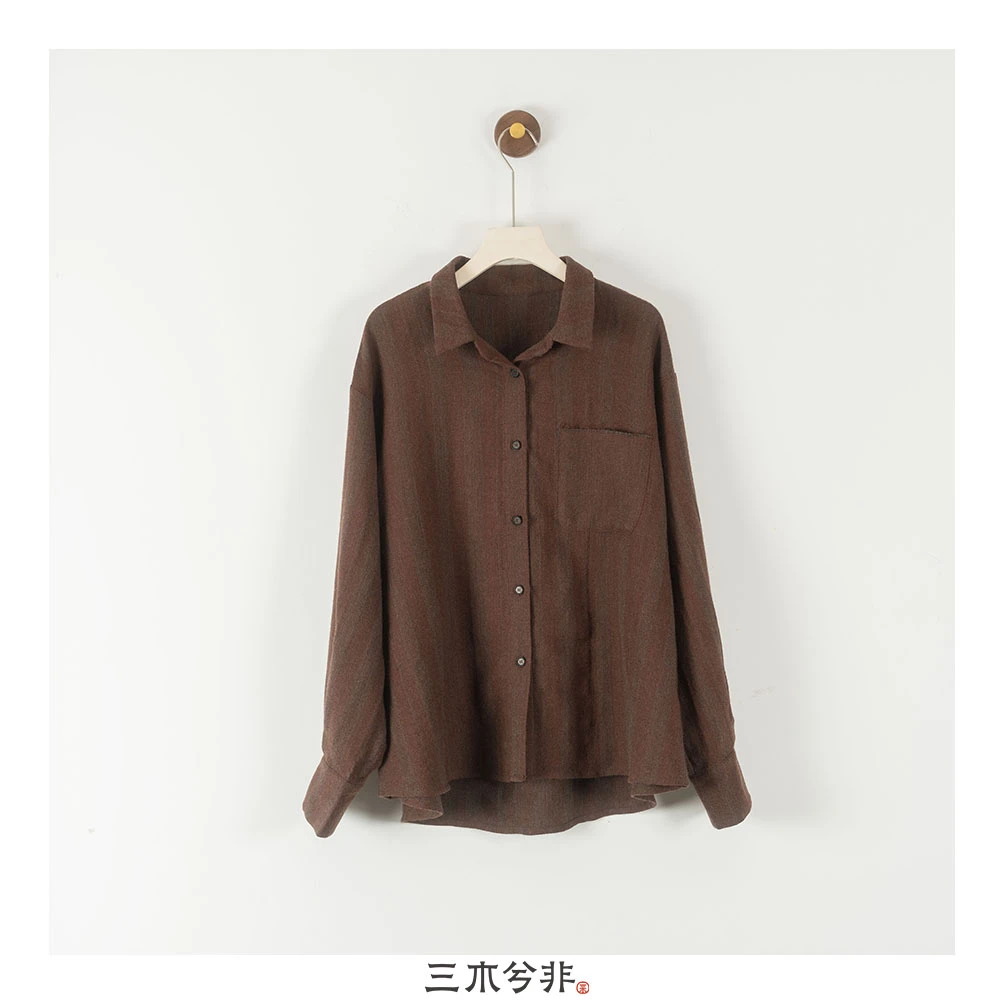 三木兮非 条纹毛呢衬衫 25XSH031 小众文艺气质百搭休闲舒适慵懒