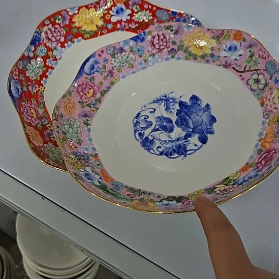 瓷片珐琅彩万花8寸2个深盘666666