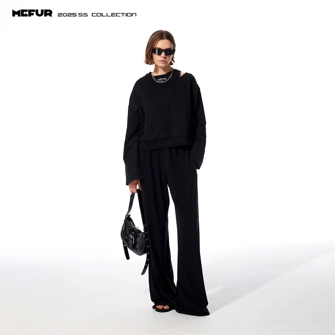 MEFUR 露肩假两件短款卫衣女2025春季新款街头潮流设计感长袖上衣