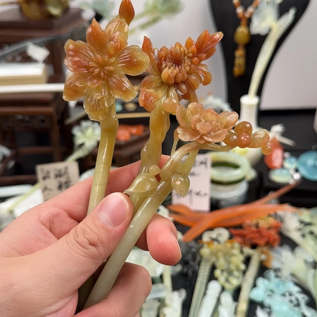 绯***迹蛇纹石玉未镶嵌发饰