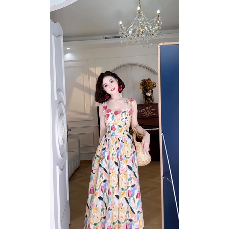 【花彩蜜语】法式吊带连衣裙原创气质温柔风小个子071