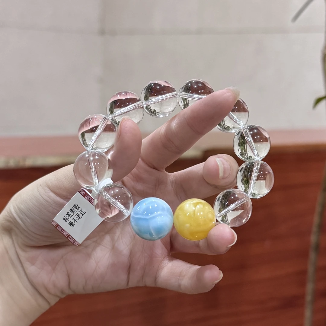 姝韵·天然白水晶蜜蜡海纹石单圈手链