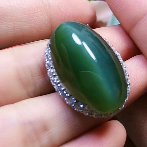 和田玉戒指银S925镶嵌