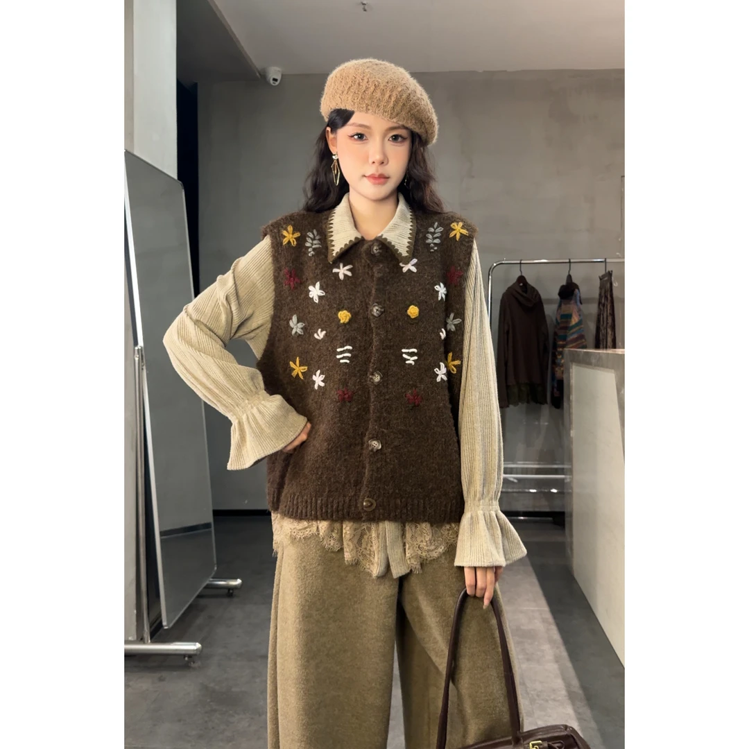 VGVL旻旻马甲【北斗星】秋冬叠穿小众复古钩花针织宽松马甲女50223