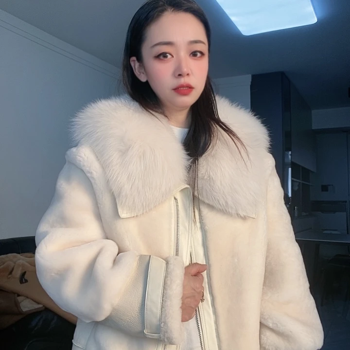 绵羊皮狐狸毛领皮毛一体M120斤686318