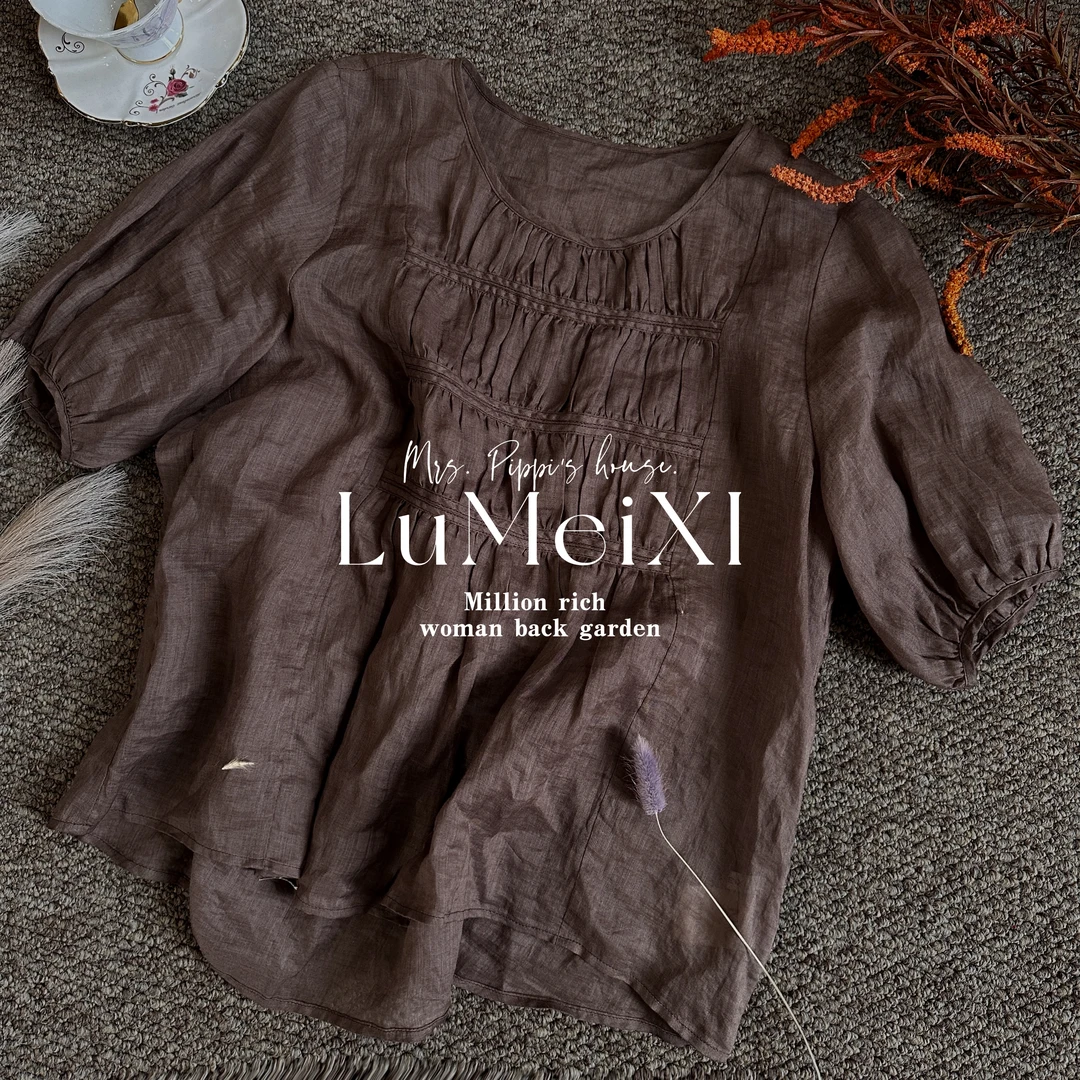 LMXPPJ【独特之美】2025苎麻女夏季衬衫纯手工打揽小衫MX1409