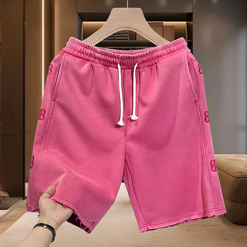 短裤刺绣时尚直筒潮流外穿夏季亮色短裤青少年韩版大码字母X1946