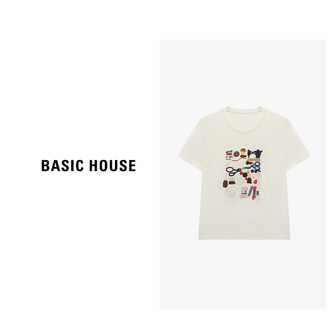 Basic House/百家好夏季时尚百搭休闲风卡通印花T恤-B0625B5Z012