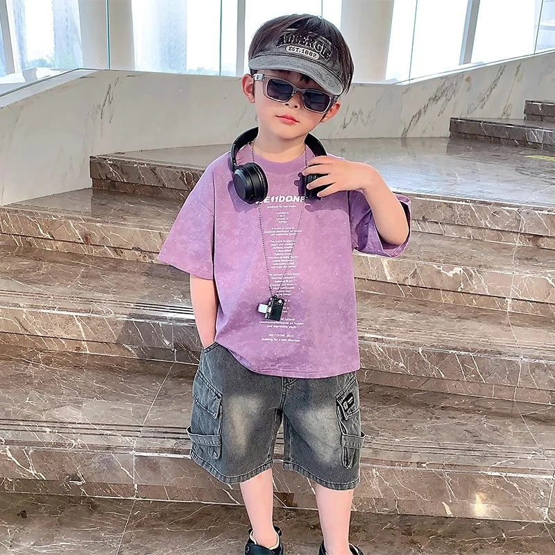 儿童夏装男童短袖T恤星空细闪烫钻潮流上衣男孩夏季纯棉体恤洋气