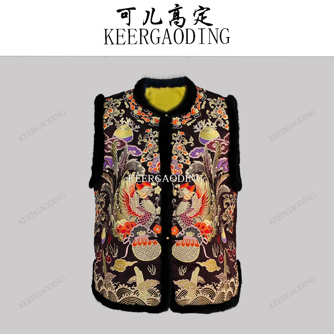 【可儿•高定】高端新中式国风重工手推绣拼水貂毛棉服马甲WQ-90503