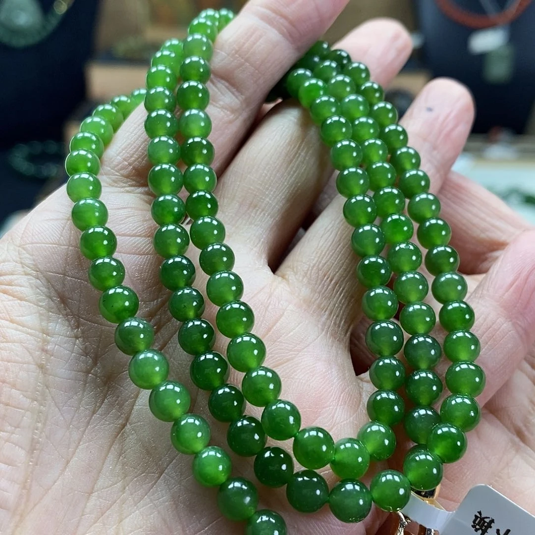 颈饰未镶嵌和田玉（碧玉）5mm阳绿