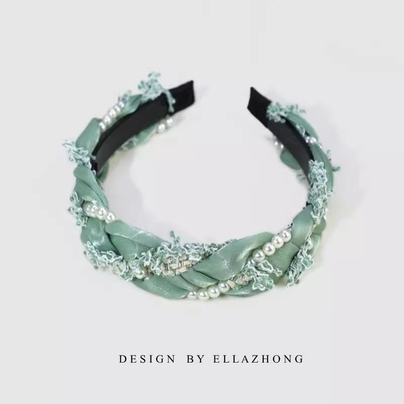 薄荷曼波绿小香风发箍头箍带齿气质珍珠超仙发卡绿色小众原创发饰