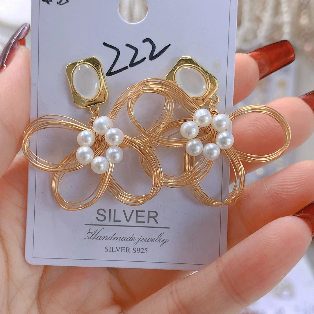 银S925镶嵌淡水珍珠耳饰