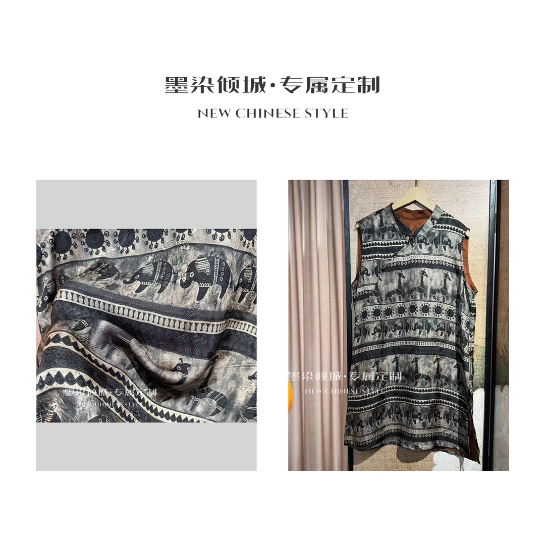 鹿聆象·奥黛-高定异域福象花萝斜襟双面穿中长款小衫