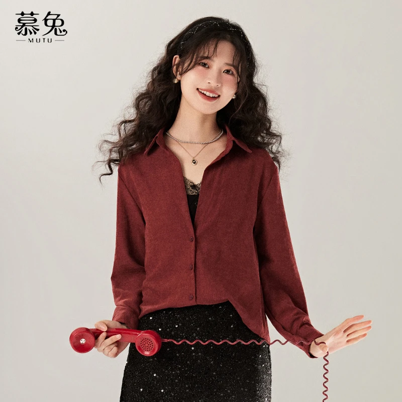 慕兔10月31号港风复古假两件长袖衬衫女高级感设计感小众上衣