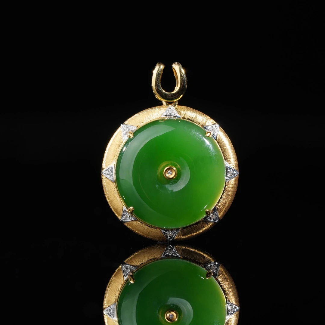 【鹿鸣】曦和 | 18k金和田玉碧玉平安扣吊坠 16*6mm 不含链 H44