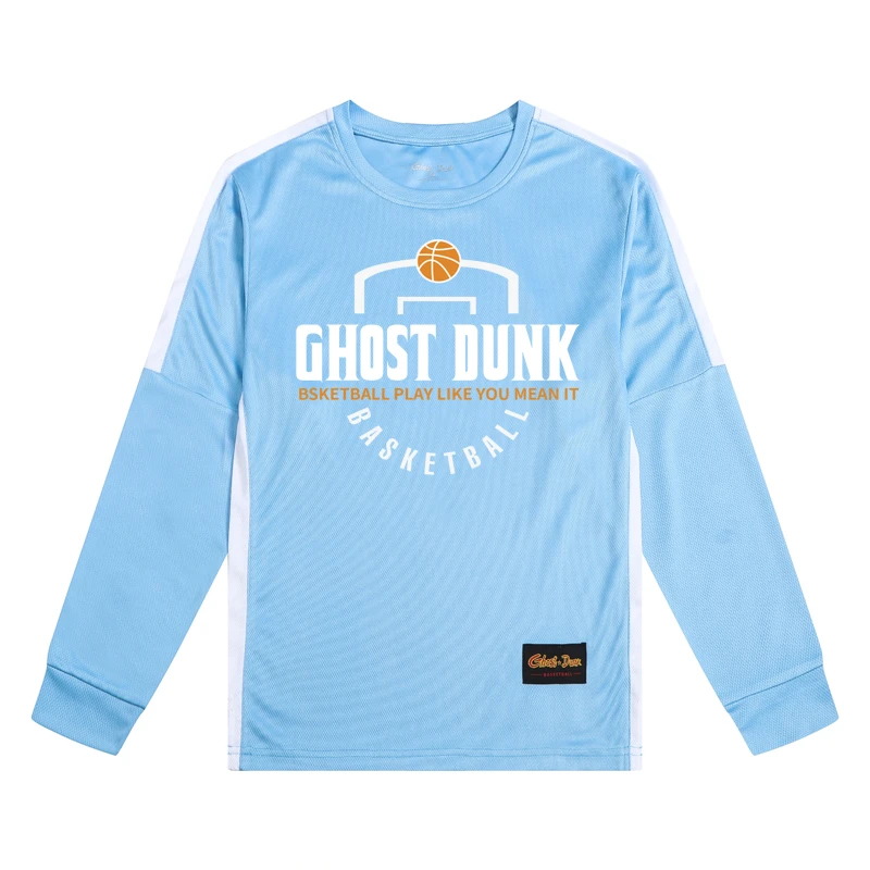 速干透气运动T恤男长袖复古羽毛球篮球训练服学生浅蓝拼色投篮服