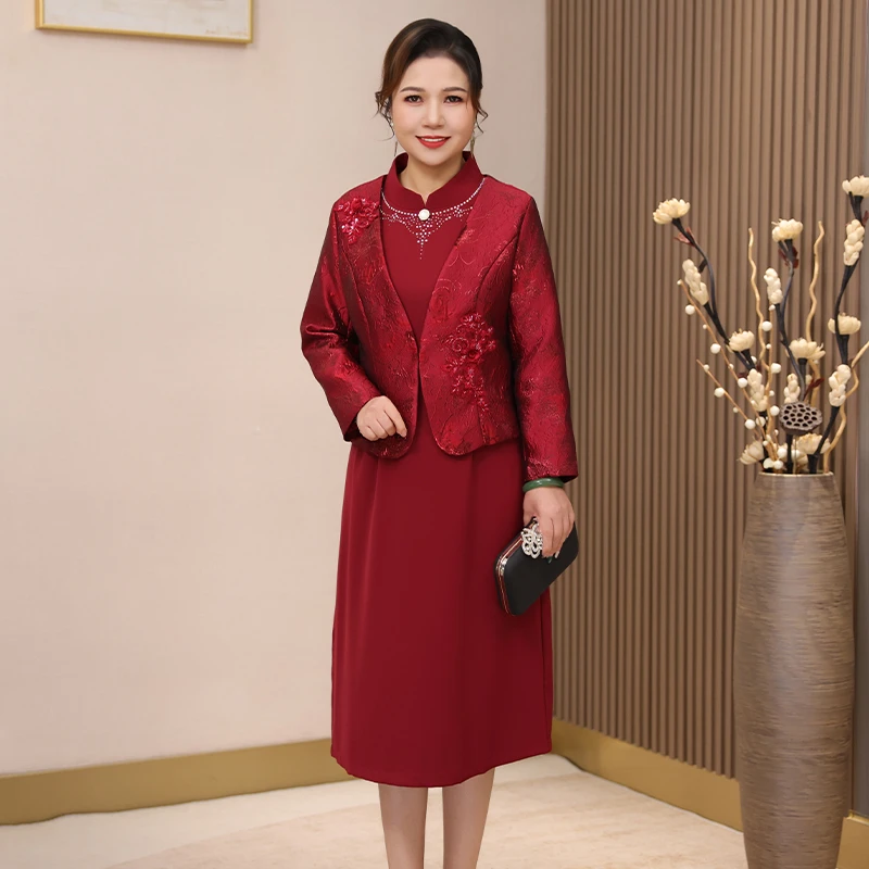 子女结婚喜婆婆婚宴礼服高档喜庆10月份结婚喜妈妈敬酒服裙子套装