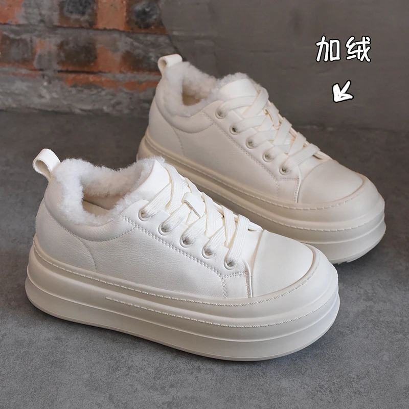 欧洲站女鞋爆款加绒保暖厚底小白鞋女款2025冬季新款加毛休闲板鞋