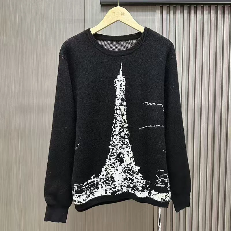 【私享】DI*R2024新款铁塔纯羊绒加厚羊绒衫女CYR240093