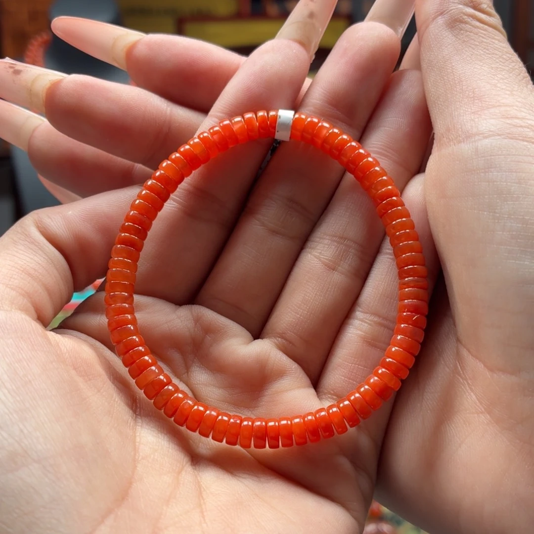 小****南红玛瑙未镶嵌手串原矿保山南红中洞子柿子红手串卡5.5