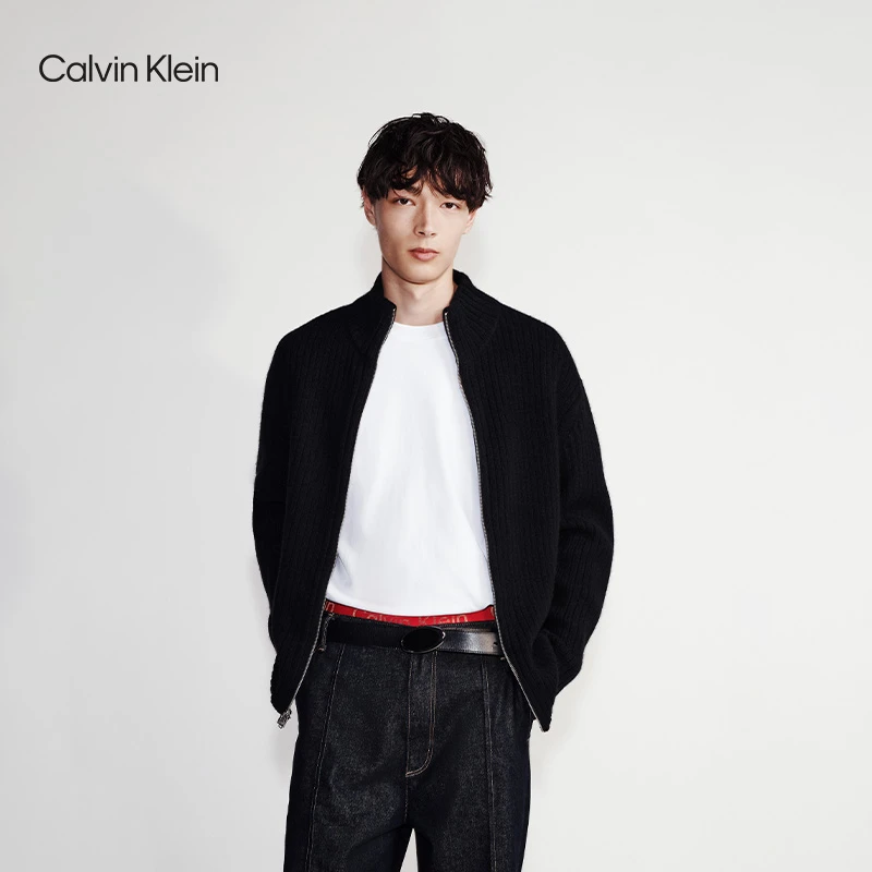 CK Jeans25早春男士本命年羊毛混纺半高领针织开衫毛衣40343MF
