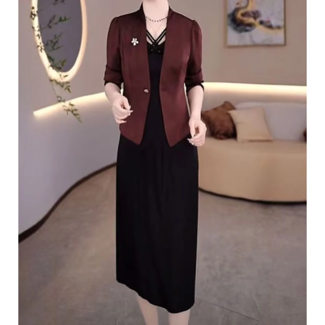 【外套+背心裙】高定贡缎暗纹提花+金丝缎春季新款气质女人味两件套