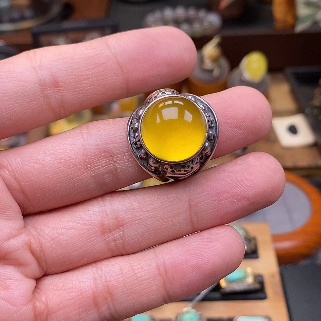 琥珀银S925镶嵌戒指