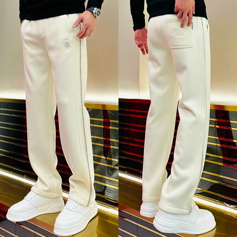 高品质春季休闲裤男轻奢欧货阔腿直筒裤宽松条纹潮牌痞帅炸街卫裤