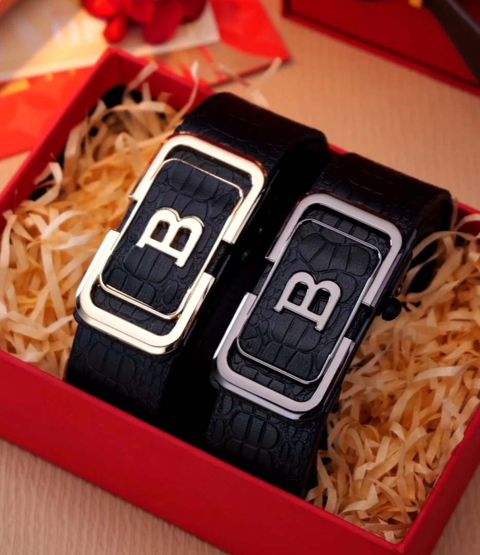 【B】字扣鳄鱼纹自动扣皮带字母手工休闲时尚百搭商务潮流皮带