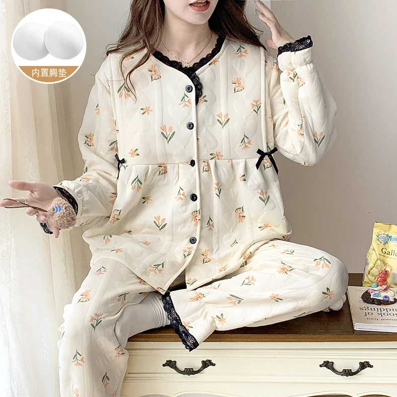 秋冬款宽松德绒保暖产妇月子服套装11月坐月子哺乳孕妇孕期睡衣