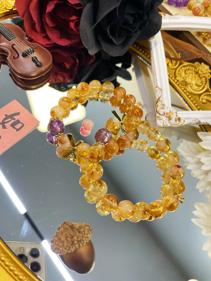 【紫金钵 耶耶原创设计】天然黄水晶+紫水晶单圈女士手串