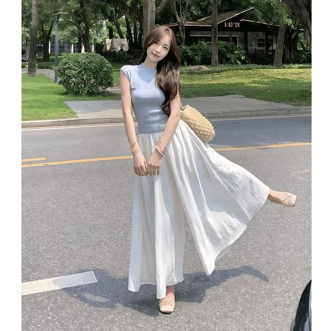 夏装一整套时尚洋气2025夏季新款蓝色上衣短袖裙裤套装两件套遮