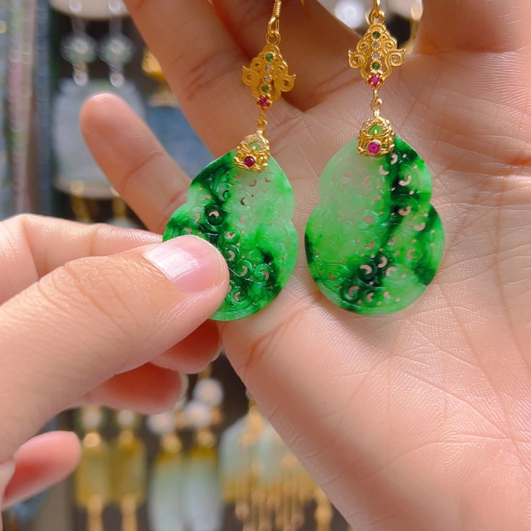 银S925镶嵌翡翠耳饰@*喜