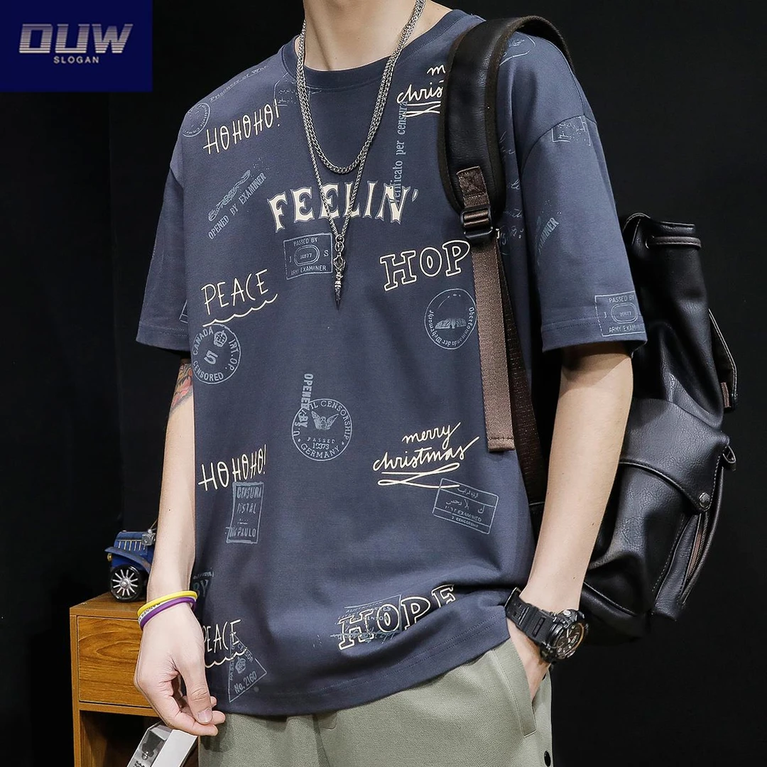 O.U.W短袖t恤男宽松胖子大码2025新款男士重磅纯棉男款体恤夏季